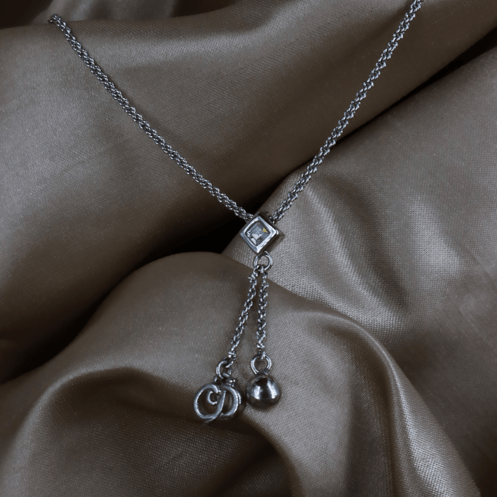 CHRISTIAN DIOR 銀色水晶雙鍊Y字垂墜項鏈 ｜ 極罕產品 - Vintasy項鏈