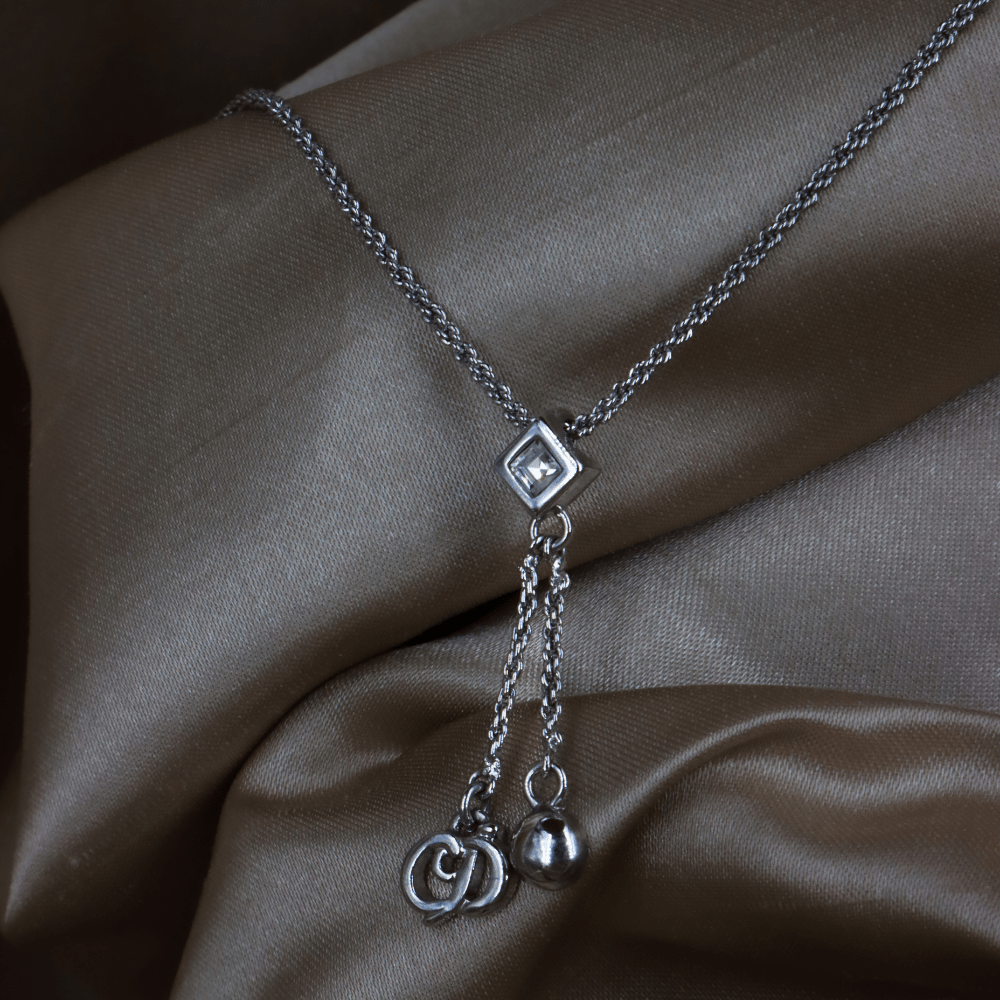 CHRISTIAN DIOR 銀色水晶雙鍊Y字垂墜項鏈 ｜ 極罕產品 - Vintasy項鏈