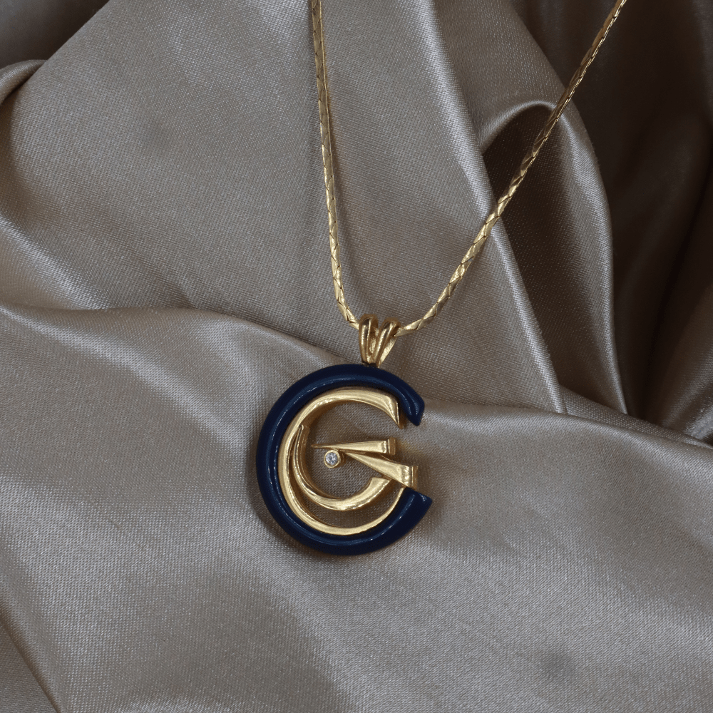 GIVENCHY G Logo 琺瑯吊墜項鏈（藍金配色）｜1990年代 - Vintasy