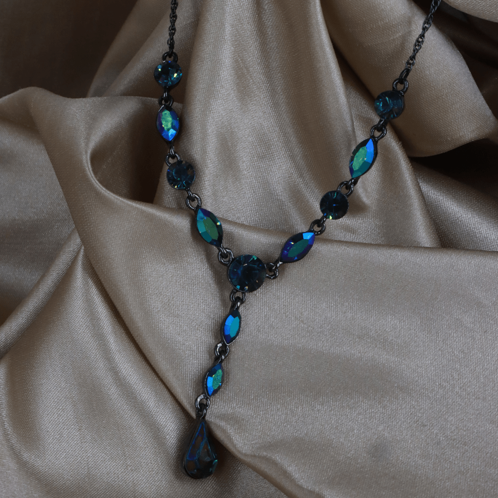 GIVENCHY 彩石水晶 Y字項鍊（藍綠色）｜1990年代 - Vintasy