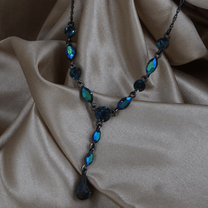 GIVENCHY 彩石水晶 Y字項鍊（藍綠色）｜1990年代 - Vintasy