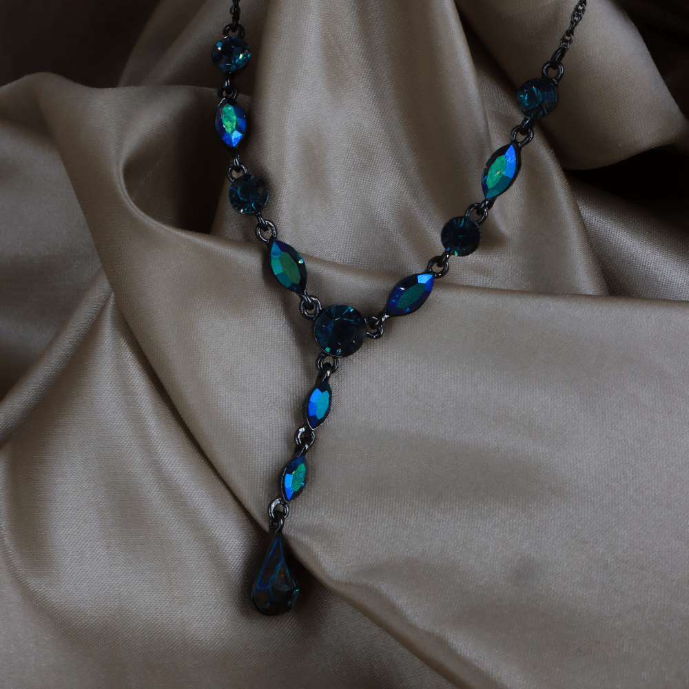 GIVENCHY 彩石水晶 Y字項鍊（藍綠色）｜1990年代 - Vintasy