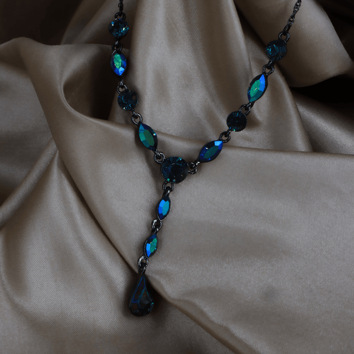 GIVENCHY 彩石水晶 Y字項鍊（藍綠色）｜1990年代 - Vintasy