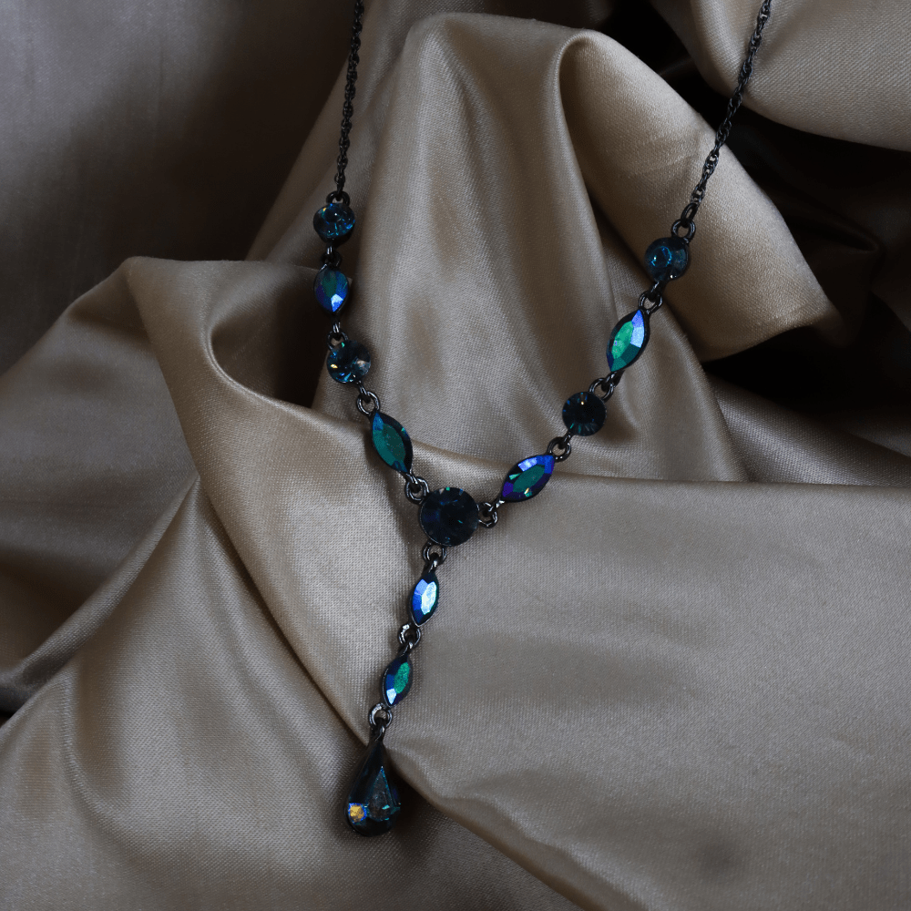 GIVENCHY 彩石水晶 Y字項鍊（藍綠色）｜1990年代 - Vintasy