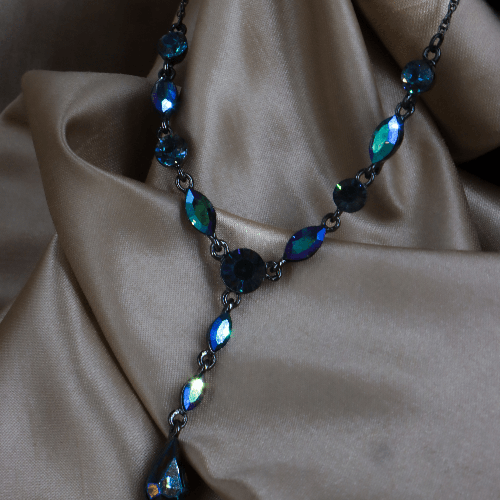 GIVENCHY 彩石水晶 Y字項鍊（藍綠色）｜1990年代 - Vintasy