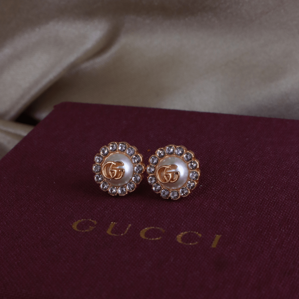 GUCCI 珍珠GG水鑽耳環 | 附原盒 未使用 - Vintasy