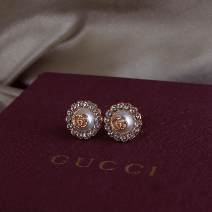 GUCCI 珍珠GG水鑽耳環 | 附原盒 未使用 - Vintasy