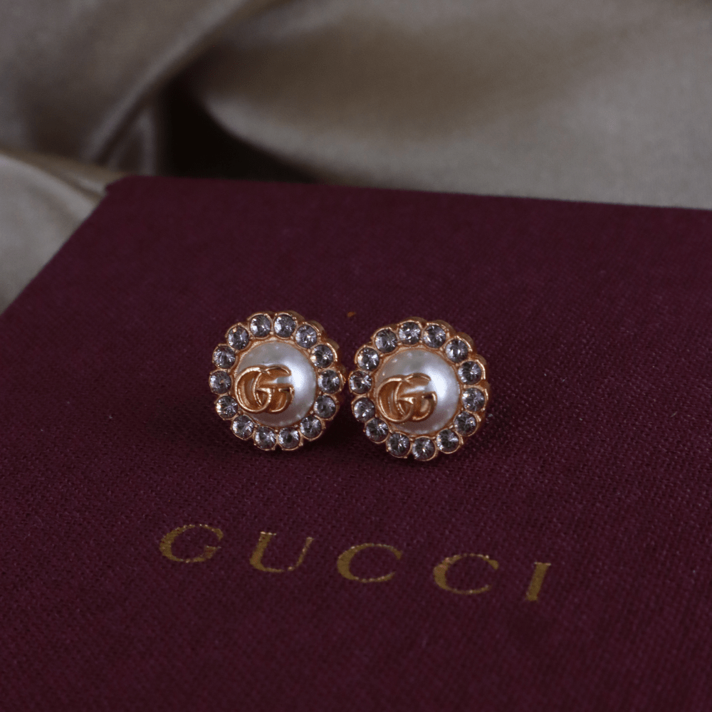 GUCCI 珍珠GG水鑽耳環 | 附原盒 未使用 - Vintasy