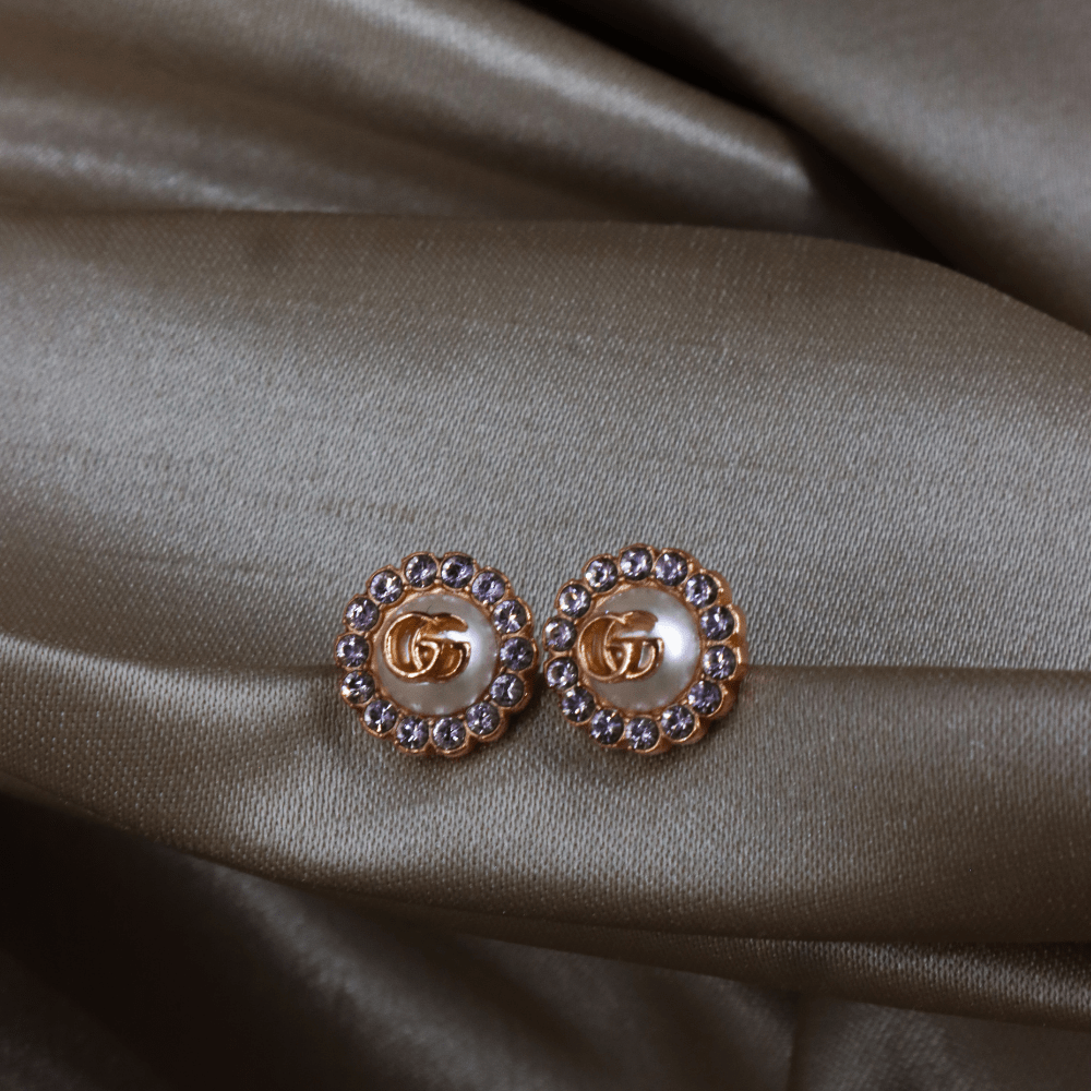 GUCCI 珍珠GG水鑽耳環 | 附原盒 未使用 - Vintasy