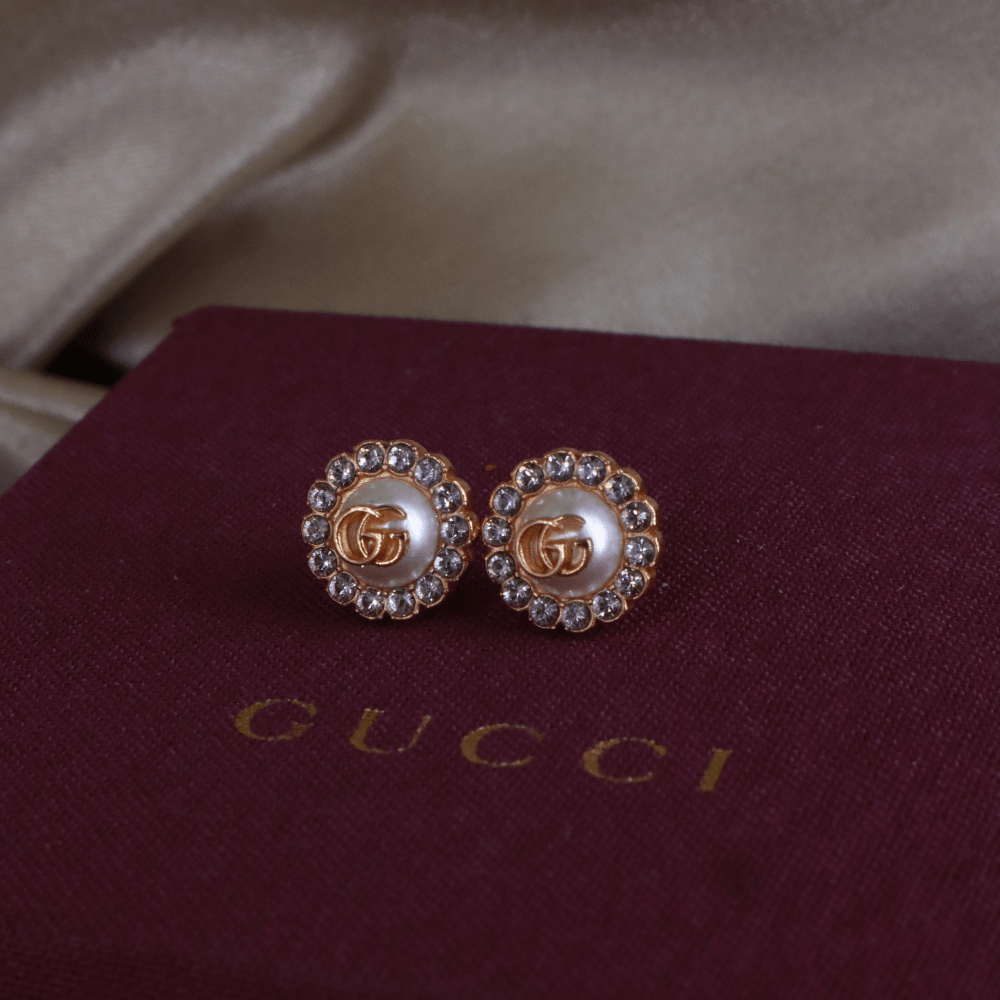 GUCCI 珍珠GG水鑽耳環 | 附原盒 未使用 - Vintasy