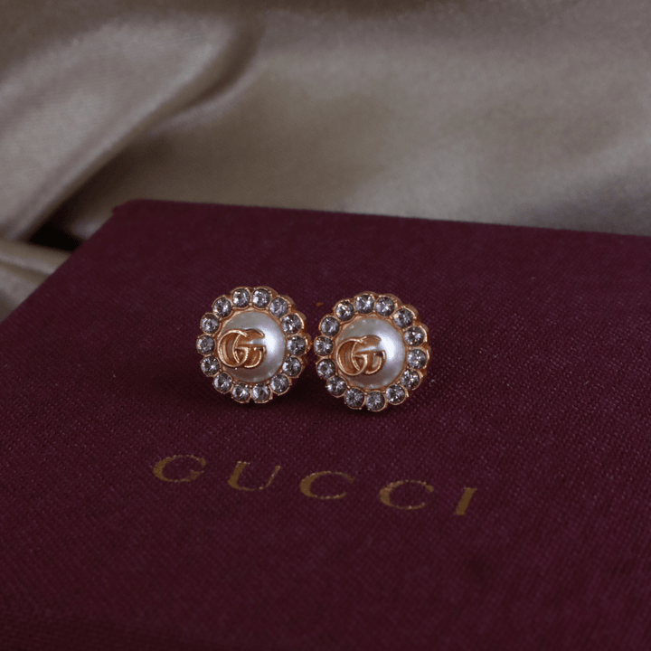 GUCCI 珍珠GG水鑽耳環 | 附原盒 未使用 - Vintasy