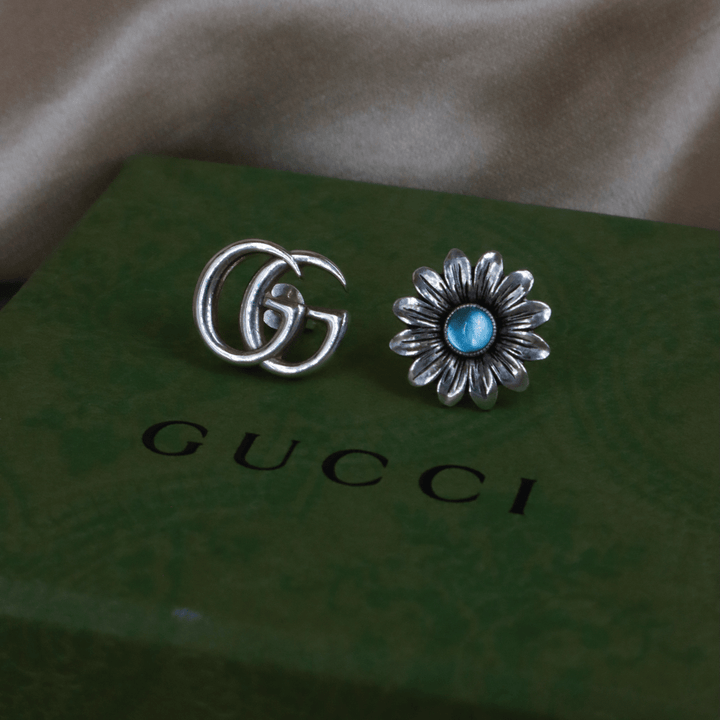 GUCCI 日本限定花花藍晶耳環 - Vintasy