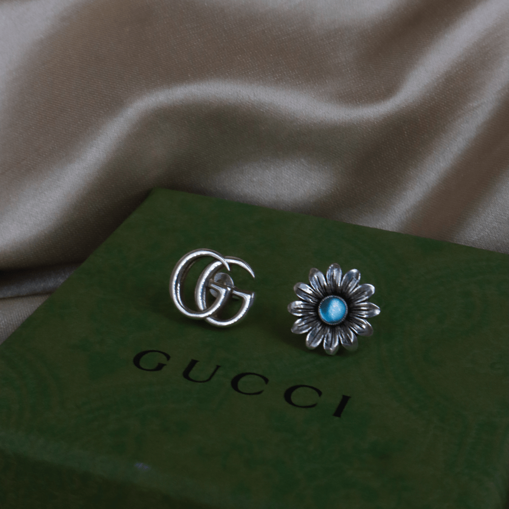 GUCCI 日本限定花花藍晶耳環 - Vintasy