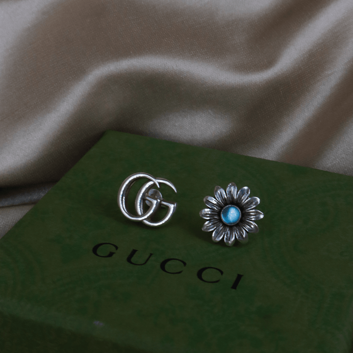 GUCCI 日本限定花花藍晶耳環 - Vintasy
