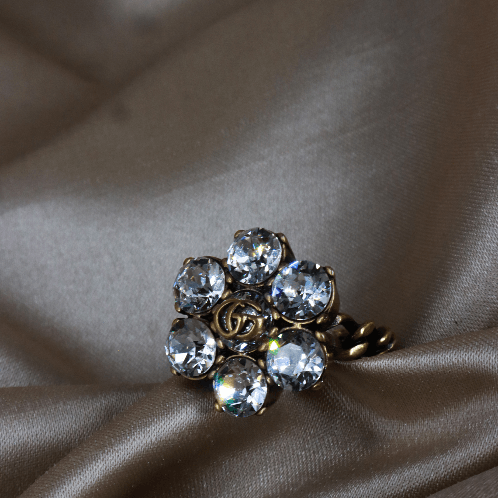 GUCCI 水鑽花形戒指 - Vintasy項鏈