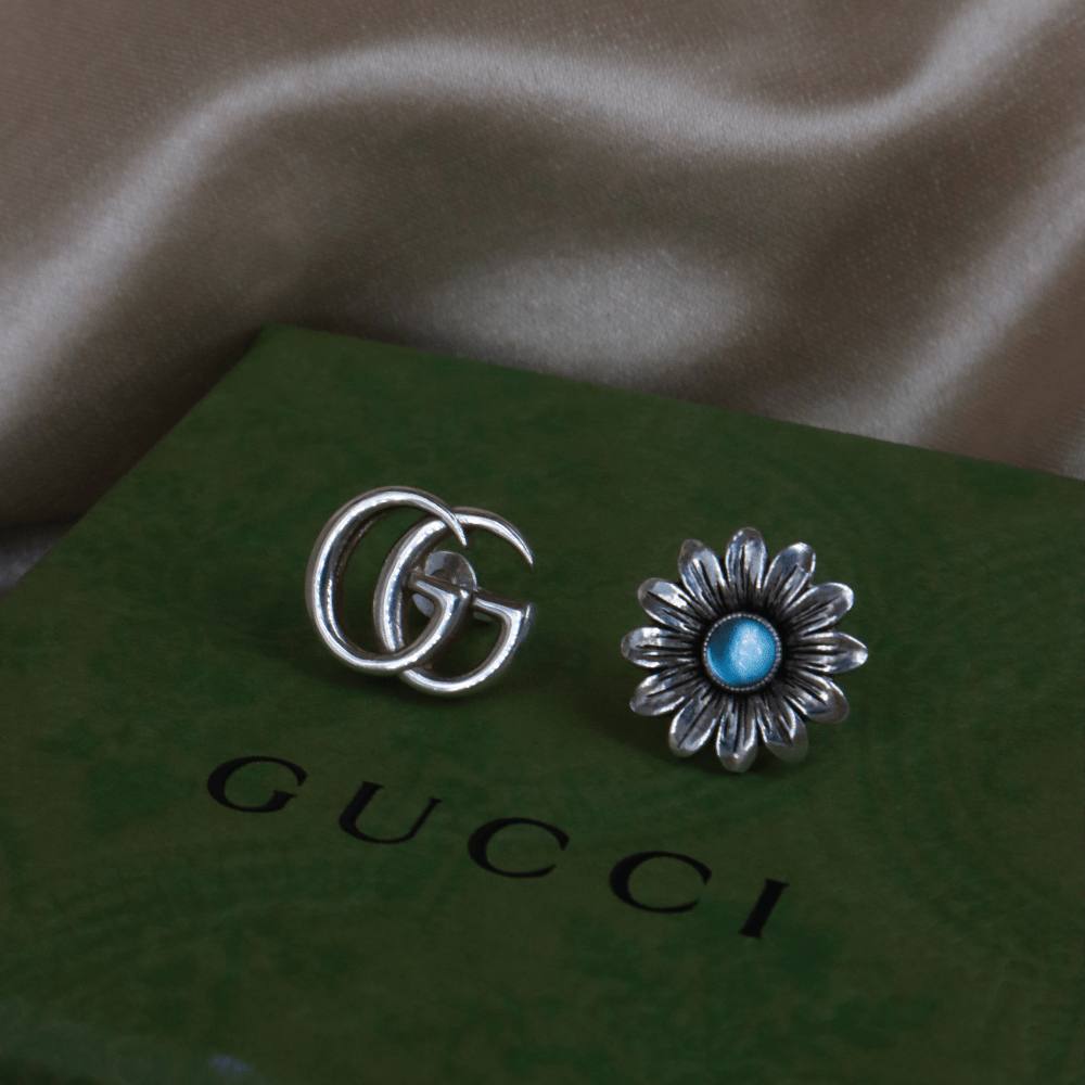 GUCCI 日本限定花花藍晶耳環 - Vintasy