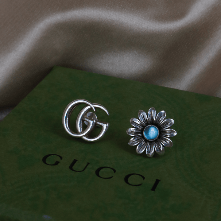GUCCI 日本限定花花藍晶耳環 - Vintasy
