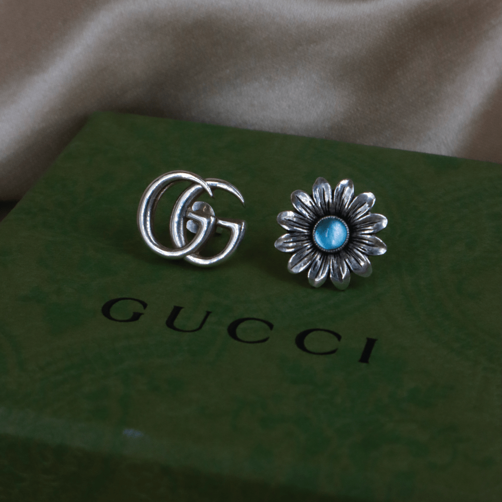 GUCCI 日本限定花花藍晶耳環 - Vintasy