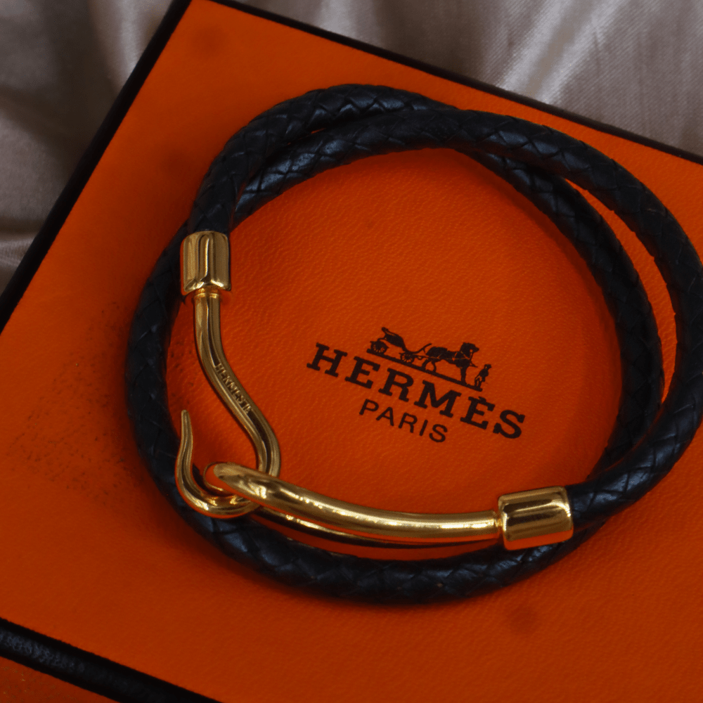 Hermès 皮革雙圈 Hook 扣手鏈 | 未使用級 附原盒 - Vintasy