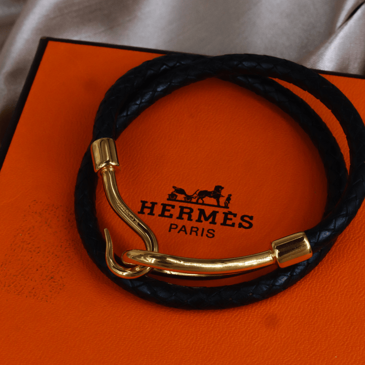 Hermès 皮革雙圈 Hook 扣手鏈 | 未使用級 附原盒 - Vintasy