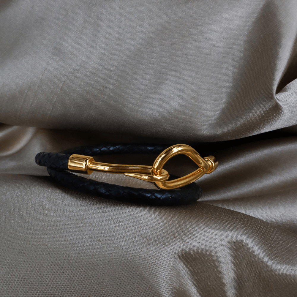 Hermès 皮革雙圈 Hook 扣手鏈 | 未使用級 附原盒 - Vintasy