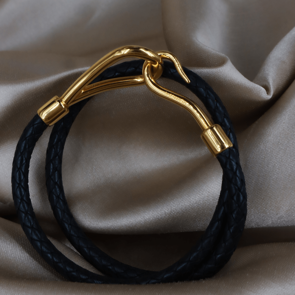 Hermès 皮革雙圈 Hook 扣手鏈 | 未使用級 附原盒 - Vintasy