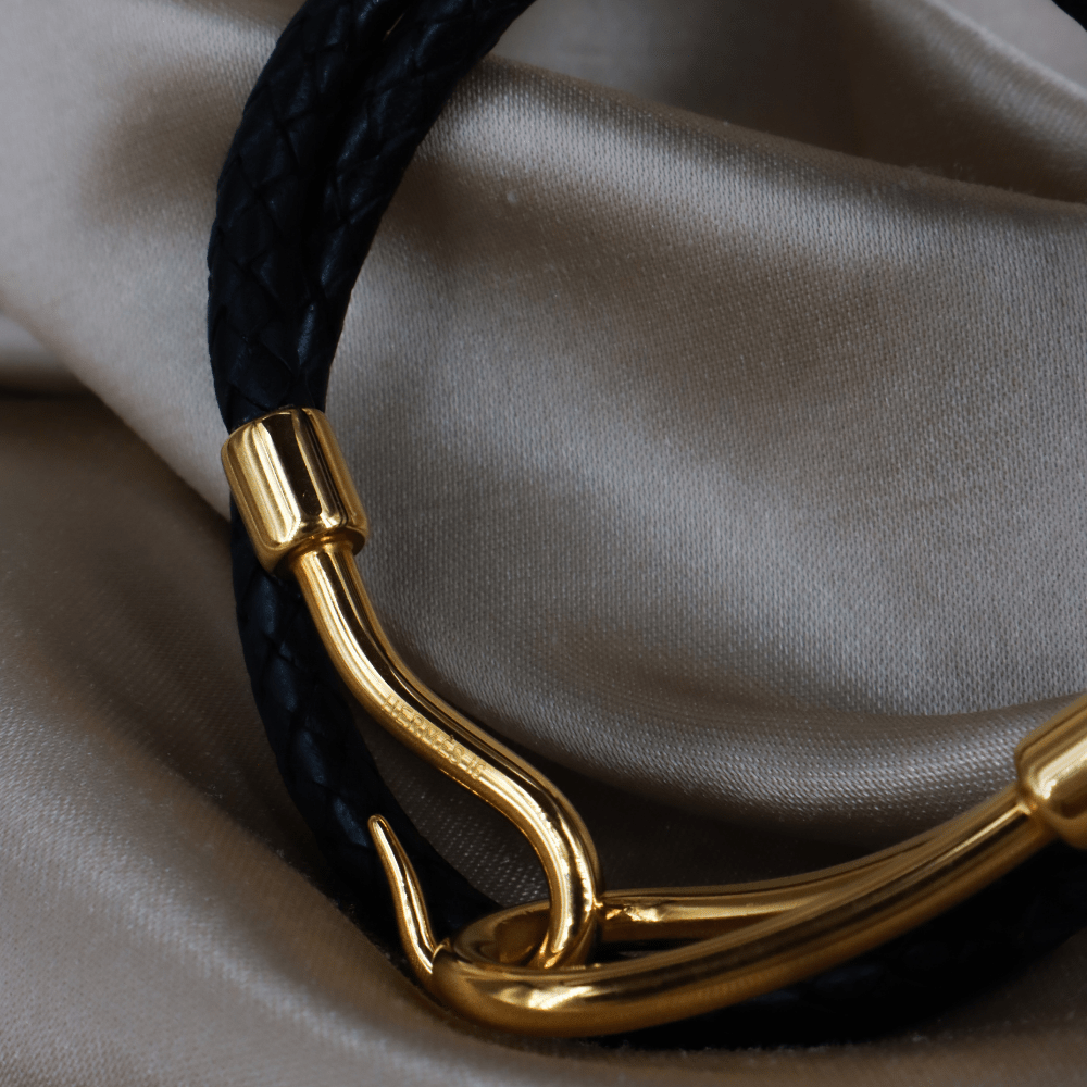 Hermès 皮革雙圈 Hook 扣手鏈 | 未使用級 附原盒 - Vintasy