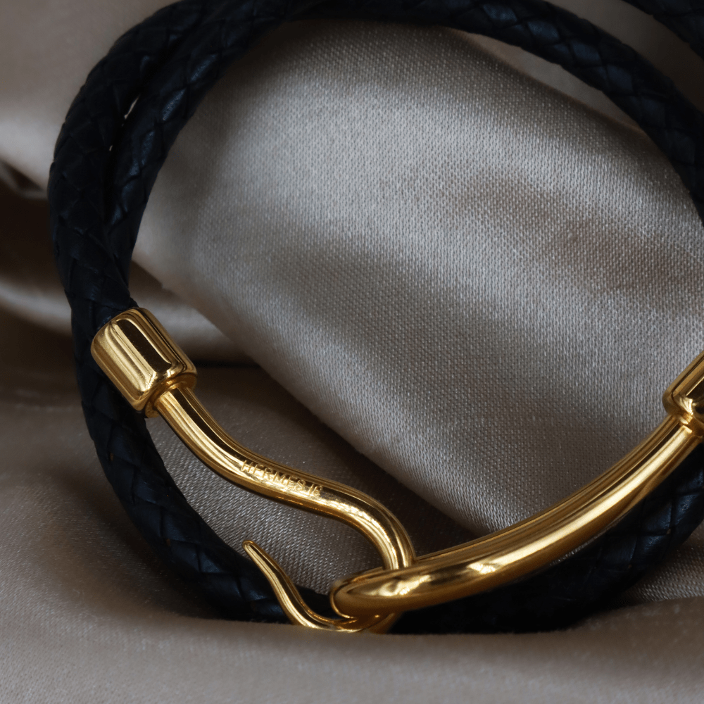 Hermès 皮革雙圈 Hook 扣手鏈 | 未使用級 附原盒 - Vintasy