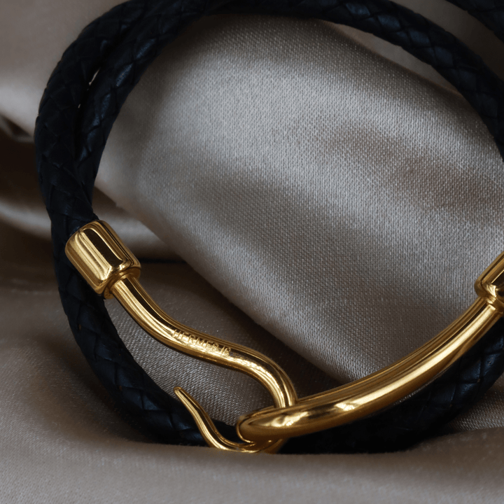 Hermès 皮革雙圈 Hook 扣手鏈 | 未使用級 附原盒 - Vintasy