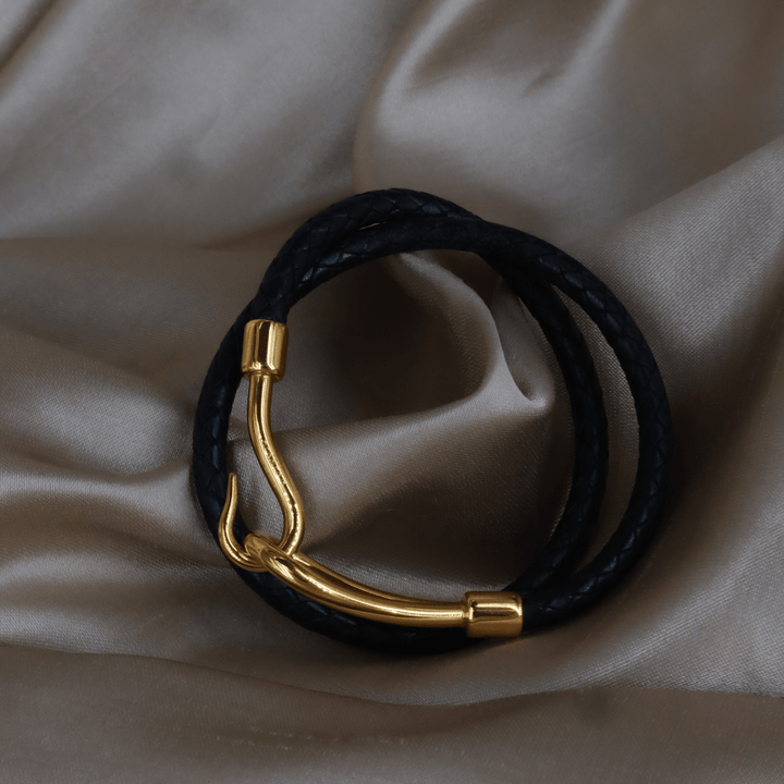 Hermès 皮革雙圈 Hook 扣手鏈 | 未使用級 附原盒 - Vintasy