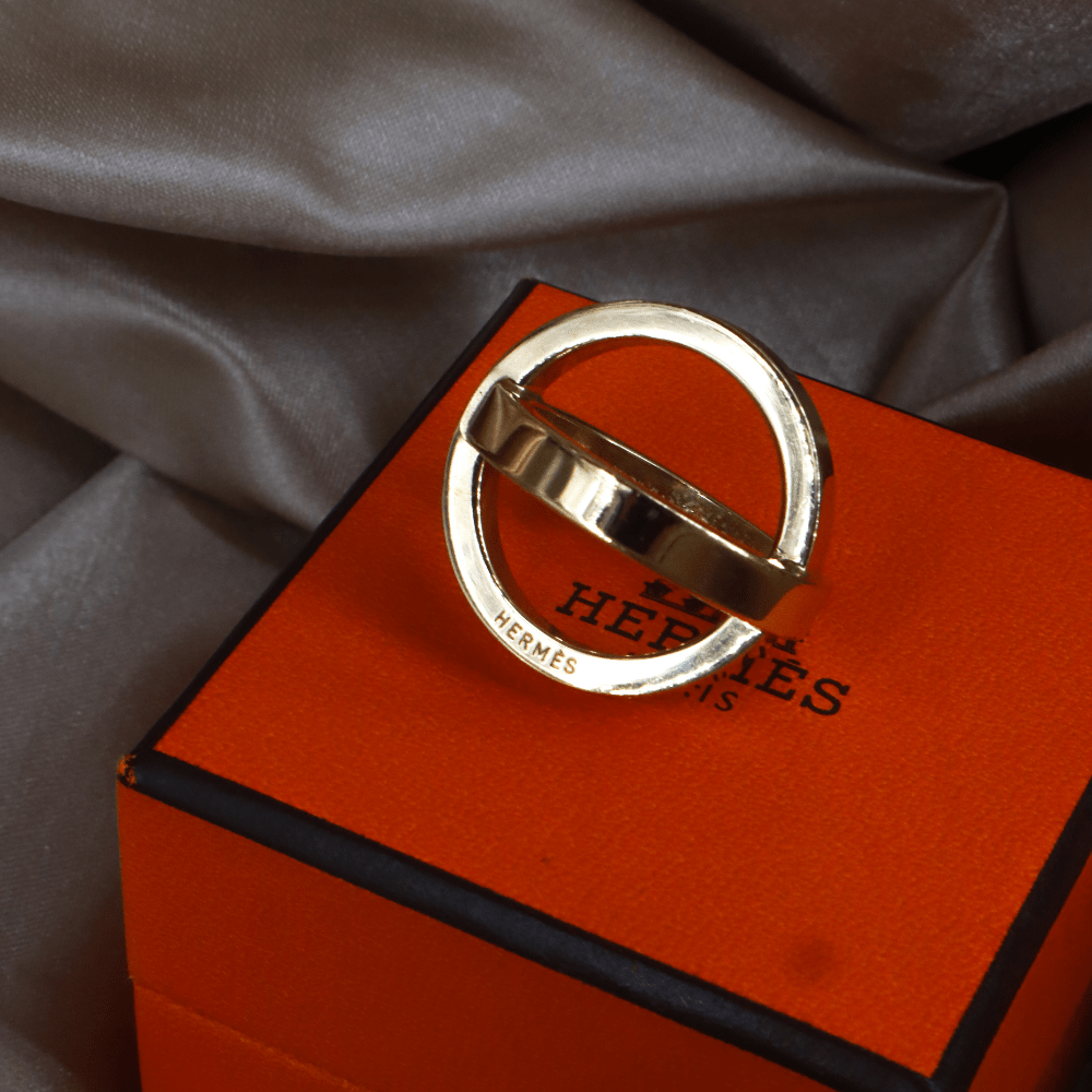Hermès 金色 Orbite Scarf Ring 絲巾扣（立體交錯款） - Vintasy扣針