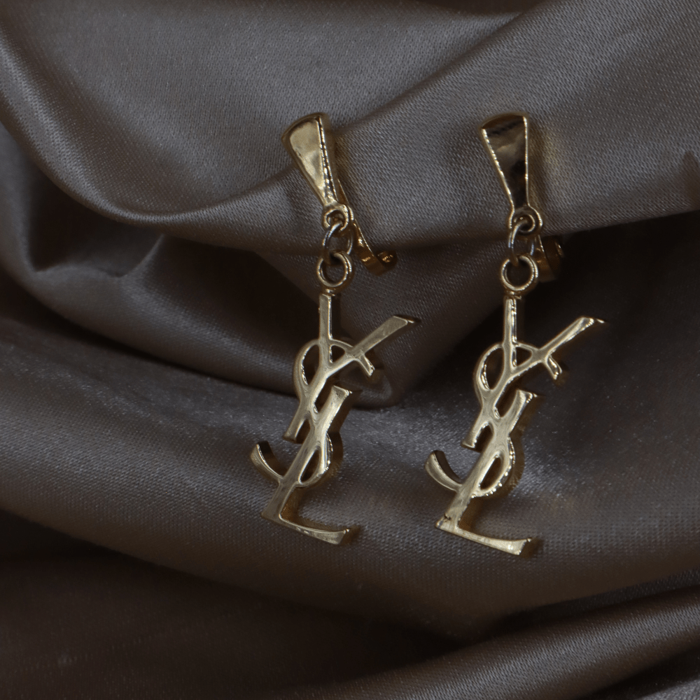 YSL Logo 吊墜耳夾 | SAINT LAURENT PARIS 未使用美品 - Vintasy