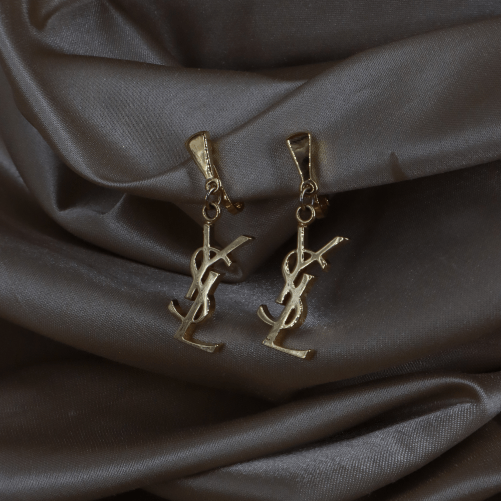 YSL Logo 吊墜耳夾 | SAINT LAURENT PARIS 未使用美品 - Vintasy